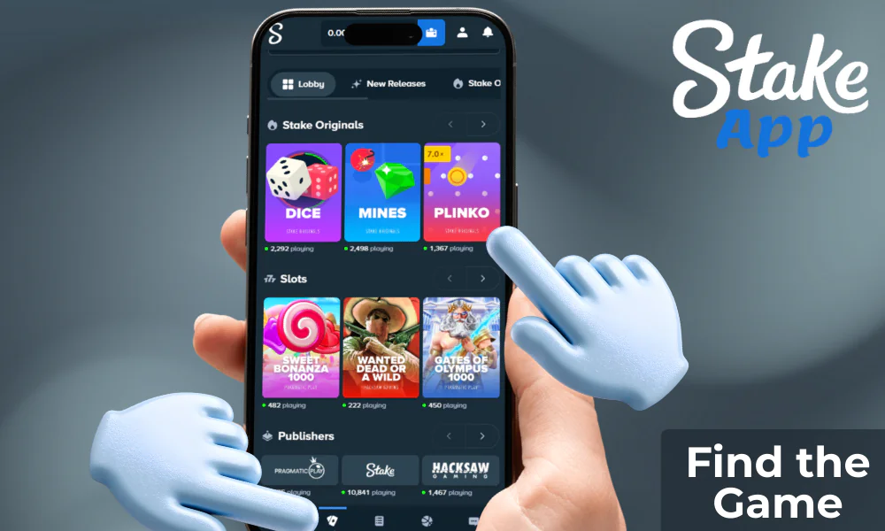 Find a game you like in the Stake app